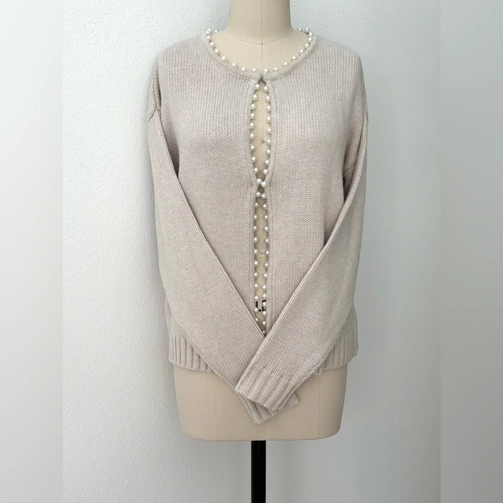 Splendid Emmy Pearl Cardigan NWT Cream Soft Cashblend Embellished Open Front M